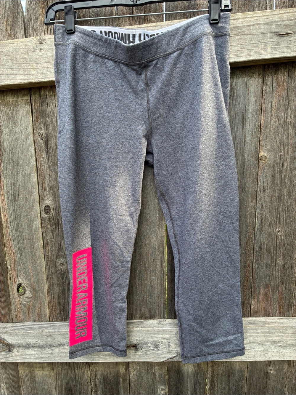 Under Armour Gray Capri Leggings with Pink Logo Panel